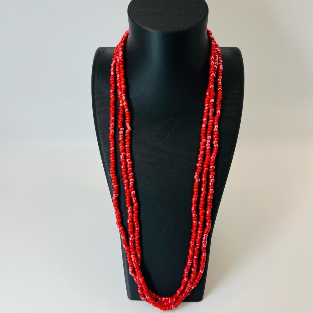 Vibrant Red Multi-Strand Beaded Necklace